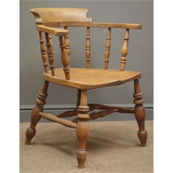  Victorian elm captains armchair, double 'H' stretchers, turned supports  
