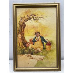 Levenson T Johnson (British 19th Century) after Frederick Barnard (British 1846-1896): The Characters of Charles Dickens - 'Mr Micawber' 'Captain Cuttle' 'Uriah Heep' 'Mrs Gamp' 'Bill Sykes' and 'Mr Pickwick', set of six watercolours signed with monogram and dated 1903 or 1904, one inscribed verso 45cm x 29cm (6)