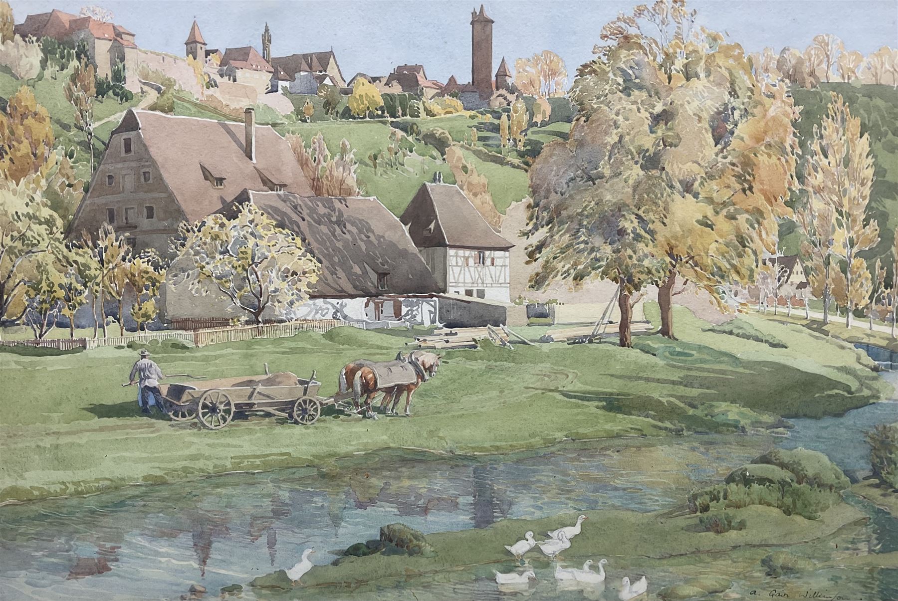 Alexander Gair Wilkinson (British 1882-1957): 'Old Farm' Landscape, watercolour signed, 'Fine Art Society' label verso dated 1936, 36cm x 54cm