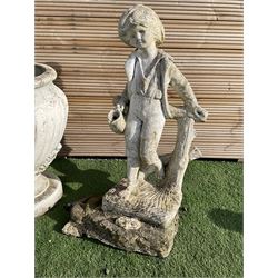 Cast stone urn planter and two cast stone garden figures  - THIS LOT IS TO BE COLLECTED BY APPOINTMENT FROM DUGGLEBY STORAGE, GREAT HILL, EASTFIELD, SCARBOROUGH, YO11 3TX