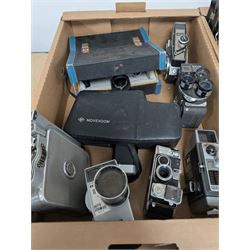 Collection of vintage cine cameras, including Bolex Paillard B8L, Mansfield Holiday Meter Matic, Quarz, Bell & Howell Autoset, Sankyo Super Micro, Canon Demi C, Agfa Movexoom, etc