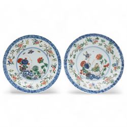 Two Chinese Kangxi period famille verte cafe au lait saucers, decorated with native animal...