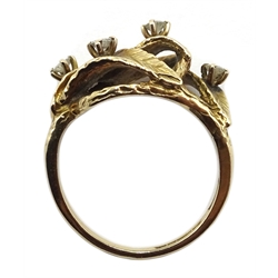 9ct gold leaf design ring set with four diamonds Birmingham 1978  
