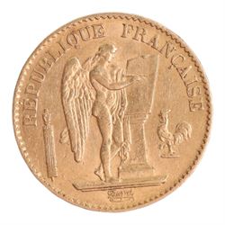 France 1877 gold twenty franc coin