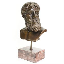 After the antique - bronze bust depicting Zeus in profile, on marble base, incl. base H49cm 