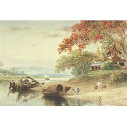 Maung Tun Hla (U Tun Hla) (Burmese 1874-1946): Royal Poinciana Tree on River Bank, pair watercolours signed M T Hla 16cm x 21cm (2)