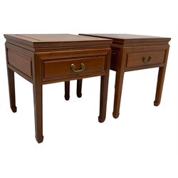 Pair of Hong Kong hardwood square lamp tables, with drawers