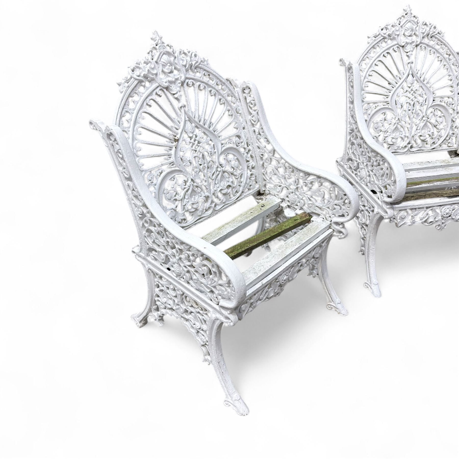 Pair of Coalbrookdale design cast aluminium garden chairs