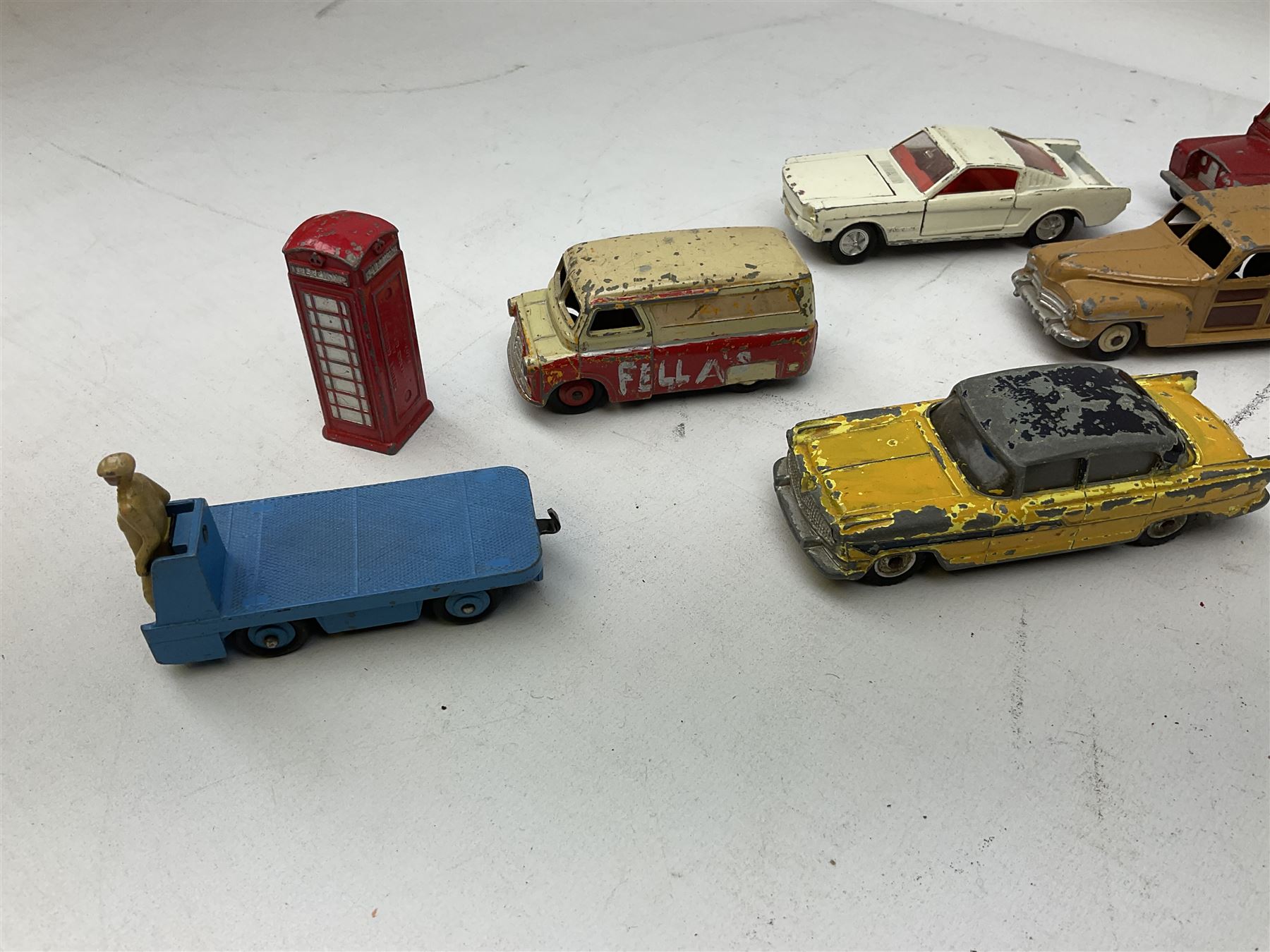 Dinky/Corgi - twenty-nine unboxed and playworn die-cast models including Mobilgas Tanker, two BEV Trucks, Aveling-Barford steam roller, Coventry Climax fork-lift, Hudson Hornet, Vanguard, Post Office Telephones Van, Royal Mail Van etc