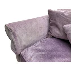 Pair of Wesley Barrel large two seat sofas, upholstered in lavender fabric 