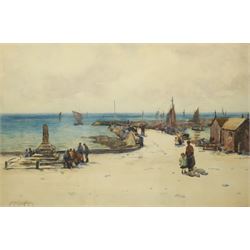 John Ernest Aitken (Scottish 1881-1957): 'A North Sea Harbour', watercolour signed, titled...
