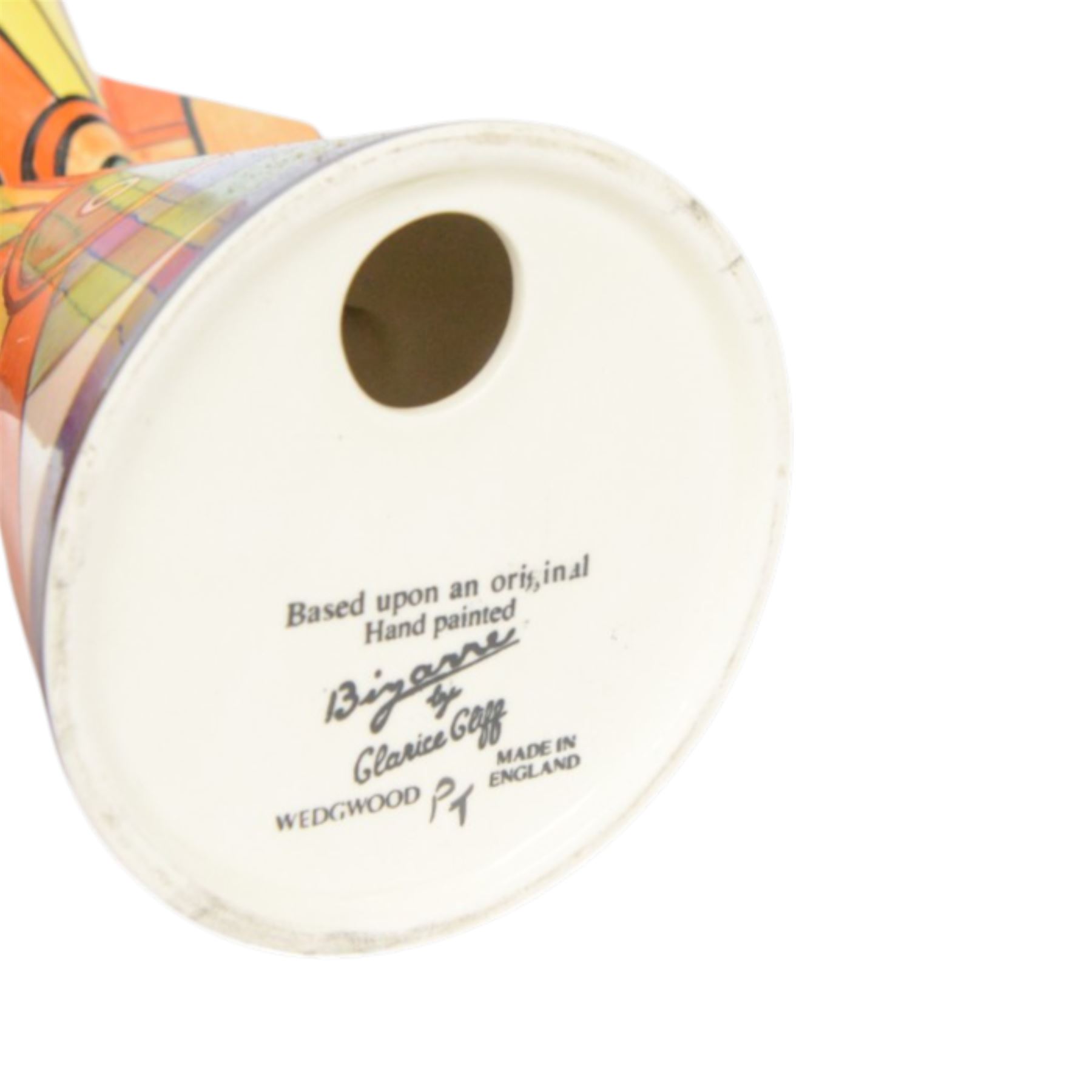 Wedgwood Bizarre by Clarice Cliff, Sliced Circle Yo Yo vase, hand painted based upon an original, limited edition 190/250, with certificate and box, H23cm 