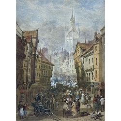Louise J Rayner (British 1832-1924): Busy Market Newcastle, watercolour signed 20cm x 15cm 
Provenance: private collection, purchased Walker Galleries Harrogate, label verso