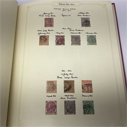 Mostly Great British Queen Victoria and later stamps, including penny black with red MX cancel, 1840 two pence blue with red MX cancel, imperf penny red with black MX cancel, perf penny reds, various Queen Victoria surface printed issues, King Edward VII two shillings sixpence and five shillings, King George V seahorses with values to ten shillings, King George VI with ten shilling dark blue used, Queen Elizabeth II pre and post decimal etc, housed in 'The Simplex Blank Album'