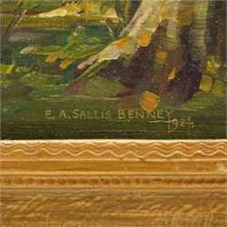 Ernest Alfred Sallis Benney (British 1894-1966): 'Salisbury Cathedral', oil on board signed and dated 1924, inscribed verso 25cm x 35cm