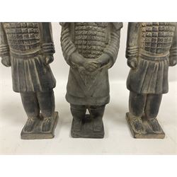 Set of three Chinese 'Terracotta Warrior' style figures, tallest example H27cm 