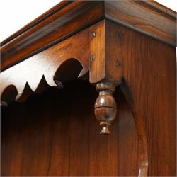 Gostins of Liverpool - Georgian design oak dresser, the two-tier rack with moulded cornice over shaped frieze and end supports, the dresser base with moulded rectangular top over tree drawers and two cupboards, panelled sides, on bracket feet