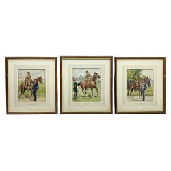 Set of three watercolours of military interest - Northumberland Yeomanry Hussars c1910, Shropshire Yeomanry Sergeant and Private c1914 and Essex Yeomanry c1914, each titled on mount 26 x 22cm, mahogany stained frames (3)