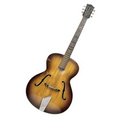 1958 Hofner Senator acoustic guitar with two-tone finish and Hofner label bearing serial no.5315, L104cm overall; in soft carrying case.