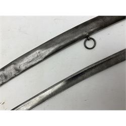 Late 18th century British 1788 Pattern Light Dragoon trooper's sword, with 88.5cm curving fullered blade, steel hilt with oval langets, knucklebow and wire-bound ebonised grip; in polished steel scabbard with two suspension rings L106.5cm overall
