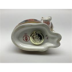 Two Royal Crown Derby paperweights, comprising siamese cat and recumbent kitten, both with gold stoppers and printed mark beneath, tallest H13cm