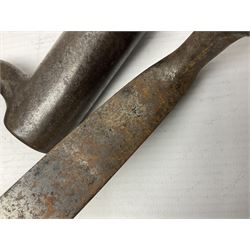 Early 19th century British Brown Bess musket rifle socket bayonet with zigzag fitting stamped D71 and triangular blade stamped 270 L55cm overall; and two other 19th century socket bayonets; no scabbards (3)