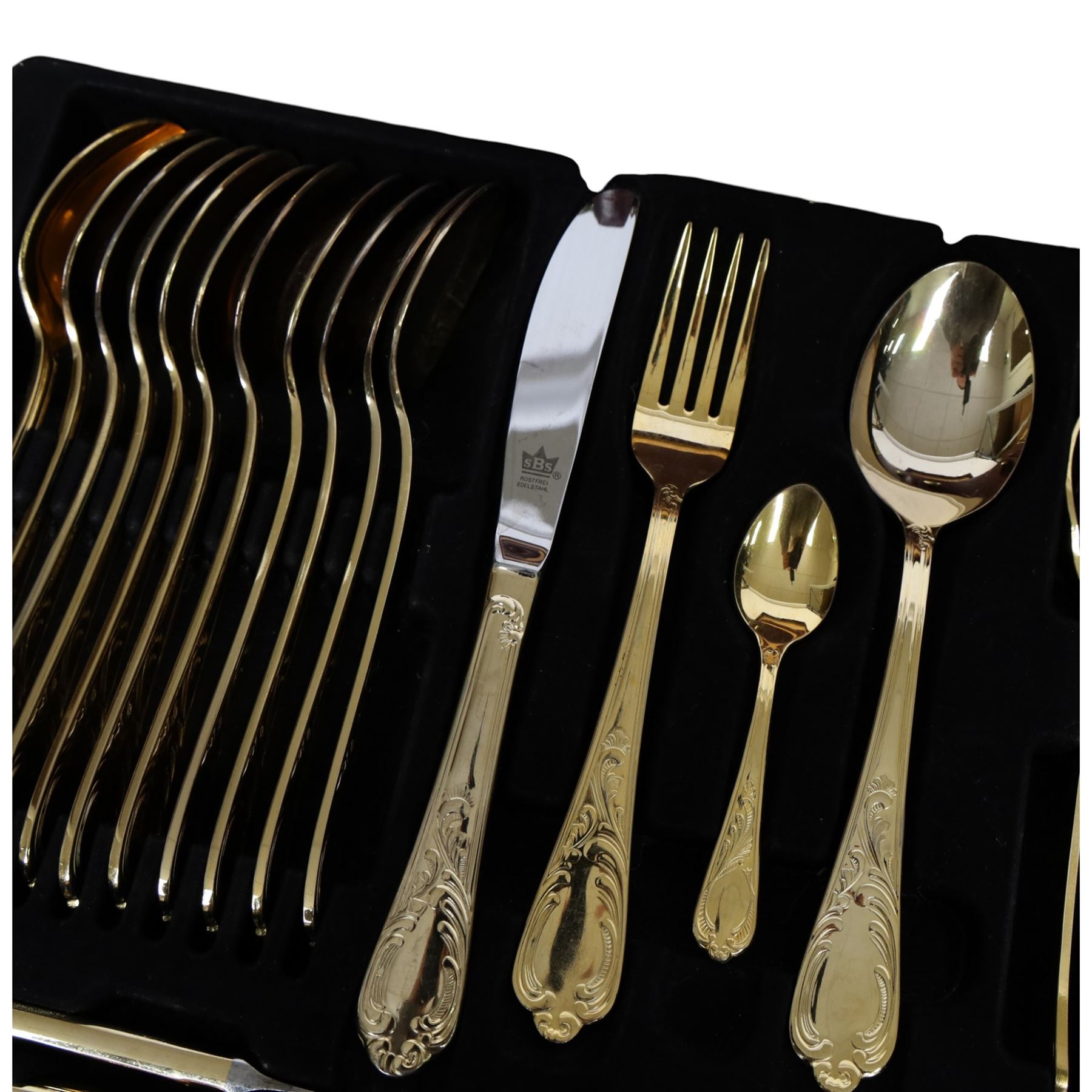 Bestecke Solingen (SBS) gold plated cutlery set for twelve in case