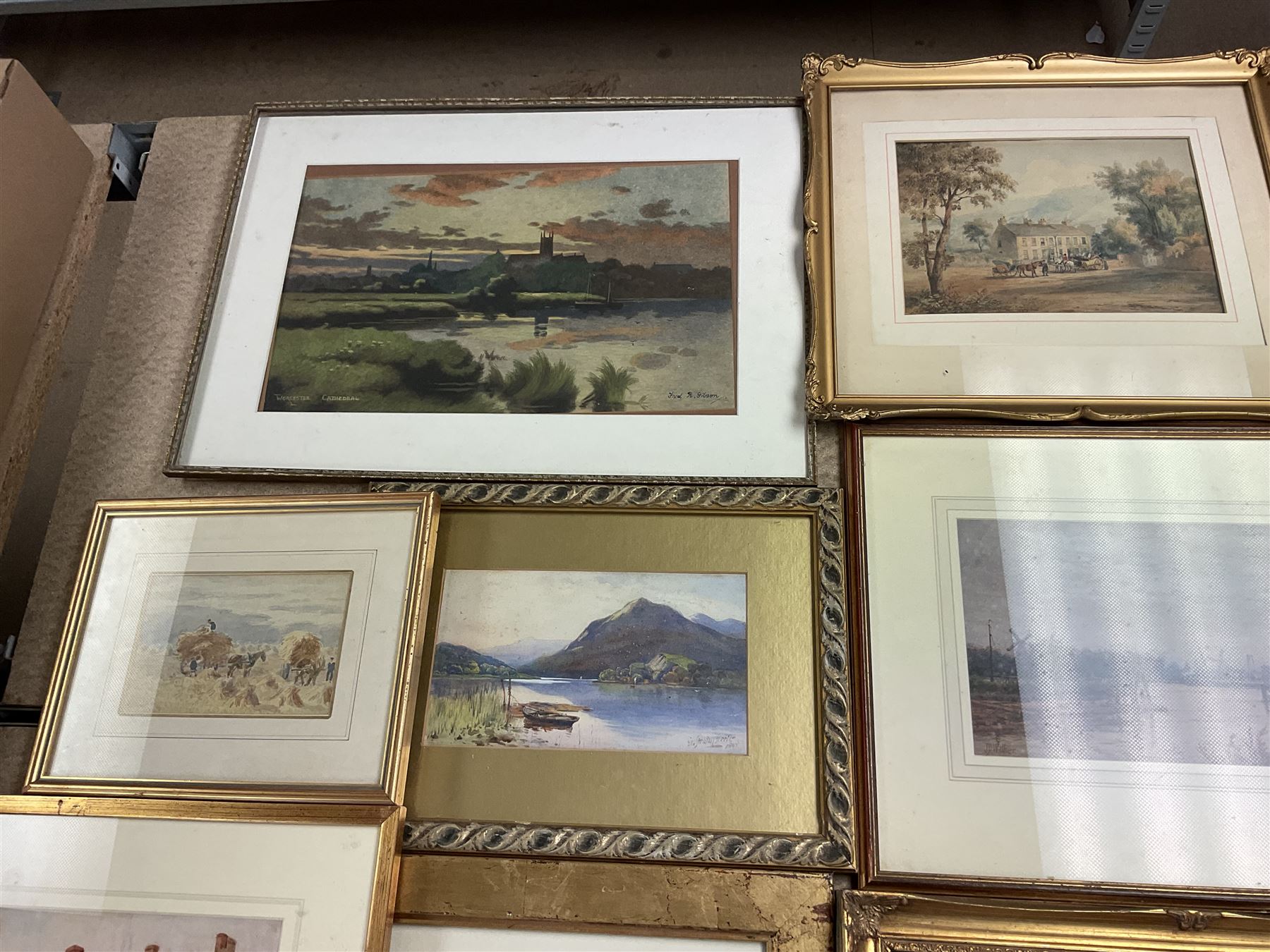 Collection of 19th and early 20th century watercolours, artists including Fred R Gibson, Joseph Pighills, Norman Wilkinson, George Anderson Short, George Stratton Ferrier,  John Dobby Walker, WH Gray, William Woodhouse, R Thomas, Claude Hayes, W Harrison, Mary Weatherill, Robert Houston, Tom Jones, etc (17)