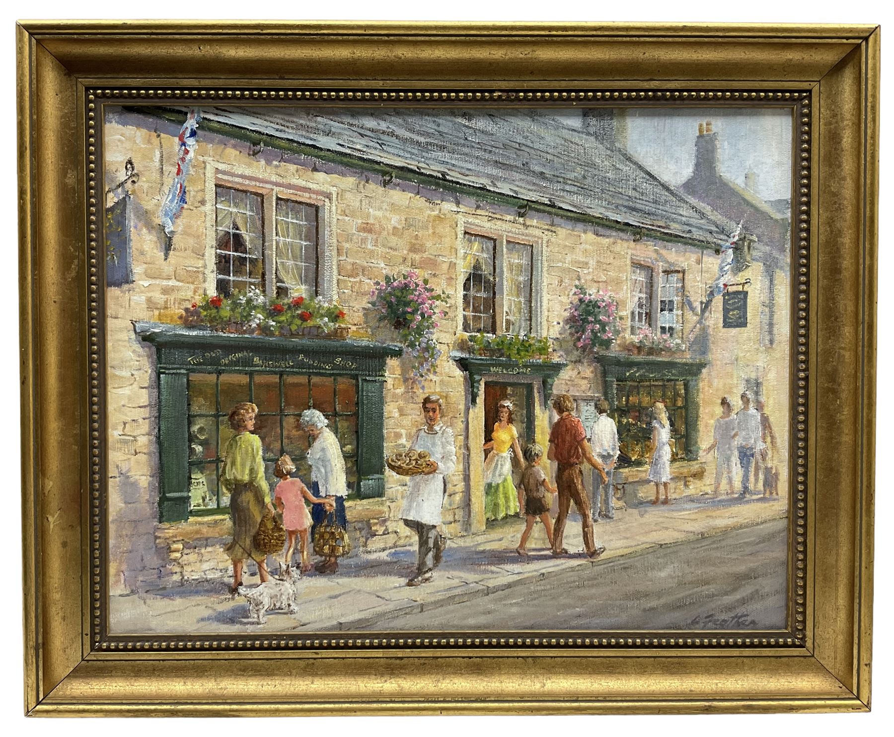Larry Feather (British 20th century): 'Bakewell Pudding Shop', oil on canvas signed, labelled verso 34cm x 44cm