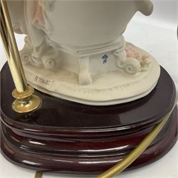 Capodimonte figural table lamp modeled as a woman and baby, signed B.Merli, with a tasseled shade, H59cm