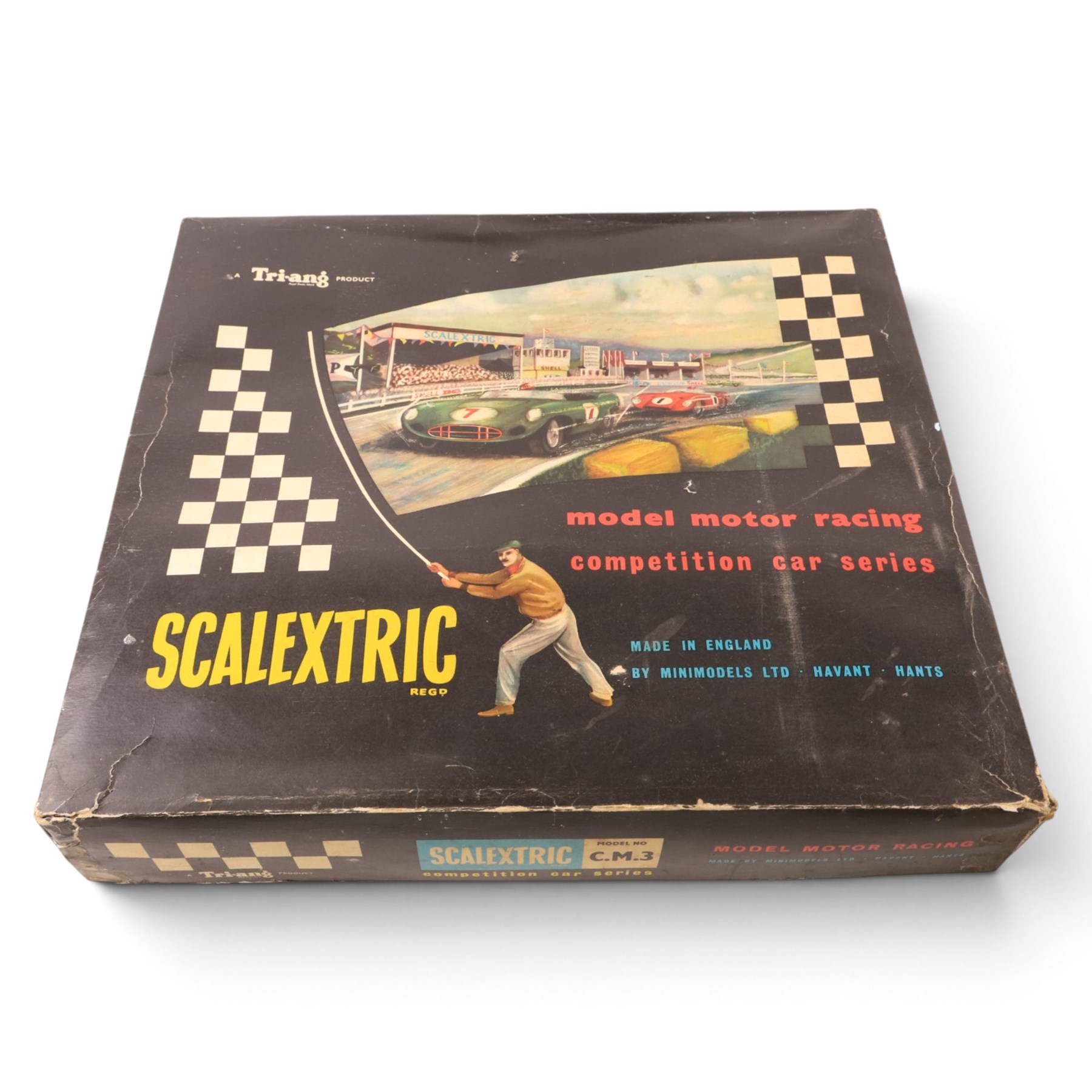 Tri-ang Scalextric Model Motor Racing set C.M.3, with five Tri-ang Scalextric slot car models, including Lotus 1961 in blue, Lotus 1961 in green, Typhoon motorbike and sidecar, B12 Hurricane motorbike and sidecar and Aston Martin DB4 GT,  all boxed, together with Merit Racing Car Assembly Kit, kit built Revell Model Racer Mercedes Benz 300SL Coupe, part built Revell Triumph TR4, Indi-Novi-Ferguson slot car and other accessories 