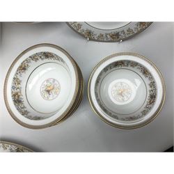 Noritake Ireland tea and dinner wears, comprising of teapot, milk jug, covered sucrier, seven teacups and saucers, seven dessert plates, six dinner plates, seven side plates, five bowls two serving dishes, one lidded tureen and a gravy boat and dish