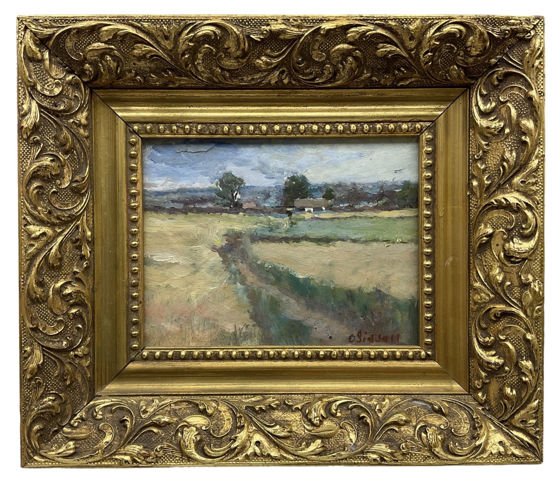 Siddall (British 20th century): Flatland Field Landscape, oil on board signed 13cm x 17cm