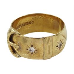 9ct gold cubic zirconia buckle ring with engraved initials, hallmarked, approx 7.3gm