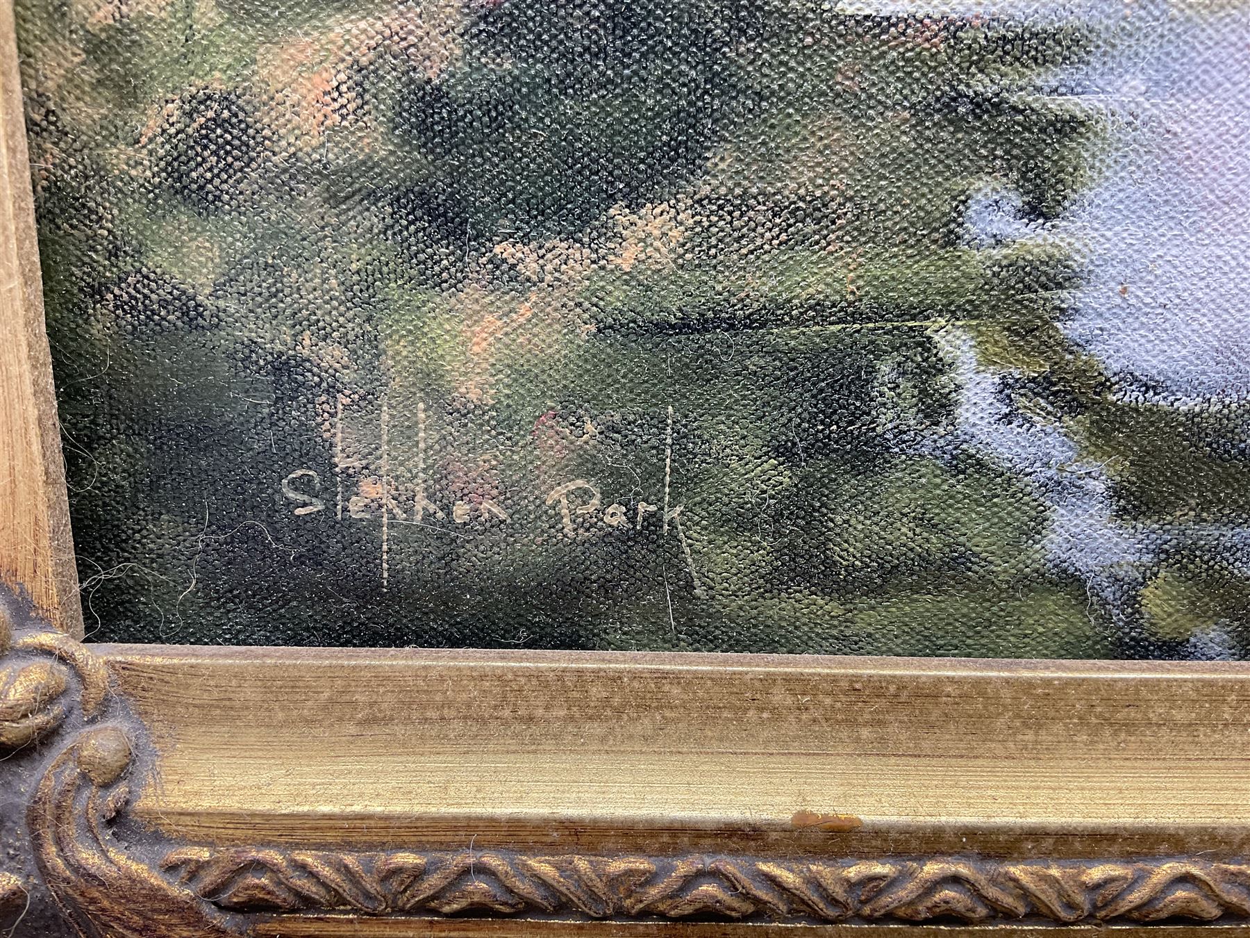 Stephen Park (British 1962-): Salisbury Cathedral from the River, oil on canvas signed 45cm x 60cm