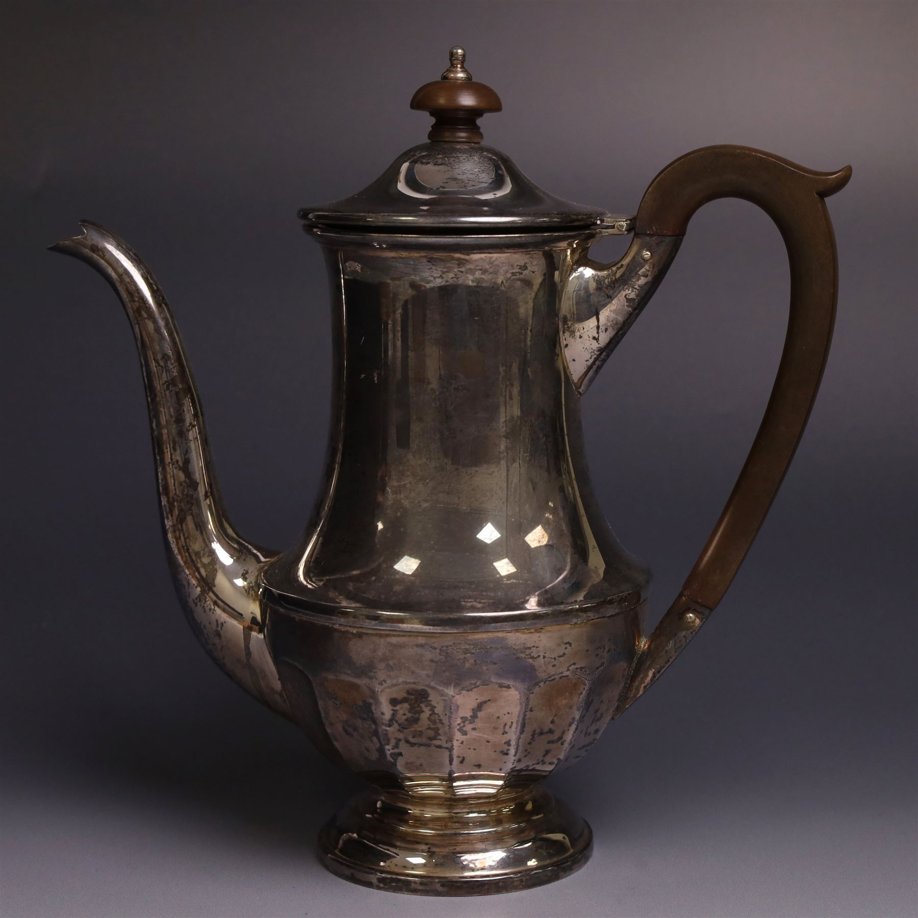 1930s silver coffee pot, of part fluted form with Bakelite type handles and finials, hallmarked Henry Clifford Davis, Birmingham 1933, H22cm