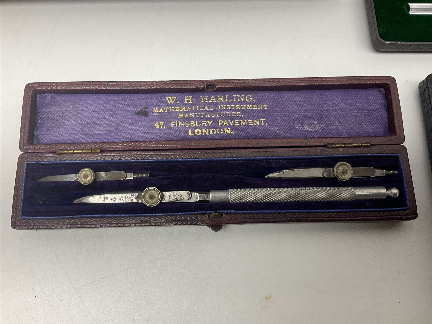 J Halden & Co cased drawing set, together with other cased drawing sets, including examples from prazision garantie and Kern Swiss 