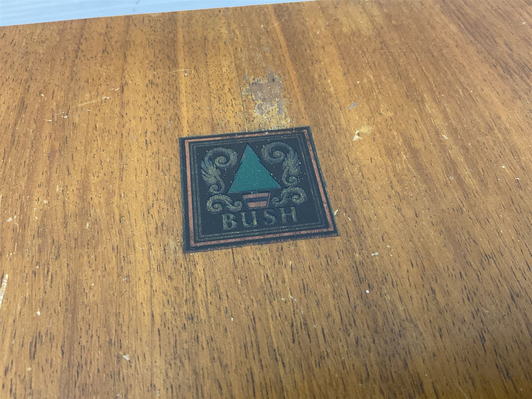 1950s Bush AC41 mahogany cased valve radio, 1930s Philips 588A with walnut veneer case, and 1940s Cossor Model 77, tallest H47cm W36cm D24cm