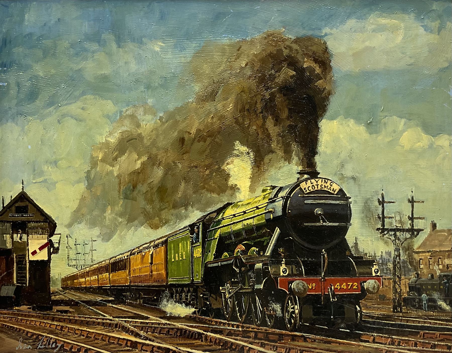 Ivan Lilley (British 1932-): Flying Scotsman, oil on board signed 55cm x 70cm 