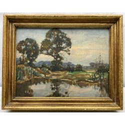 Attrib. Sir John Alfred Arnesby Brown (British 1866-1956): Pool at Dusk, oil on canvas board unsigned, attributed verso 22cm x 29cm 
Provenance: private collection, with Academy Auctions Ealing 11th December 1992 Lot 100
