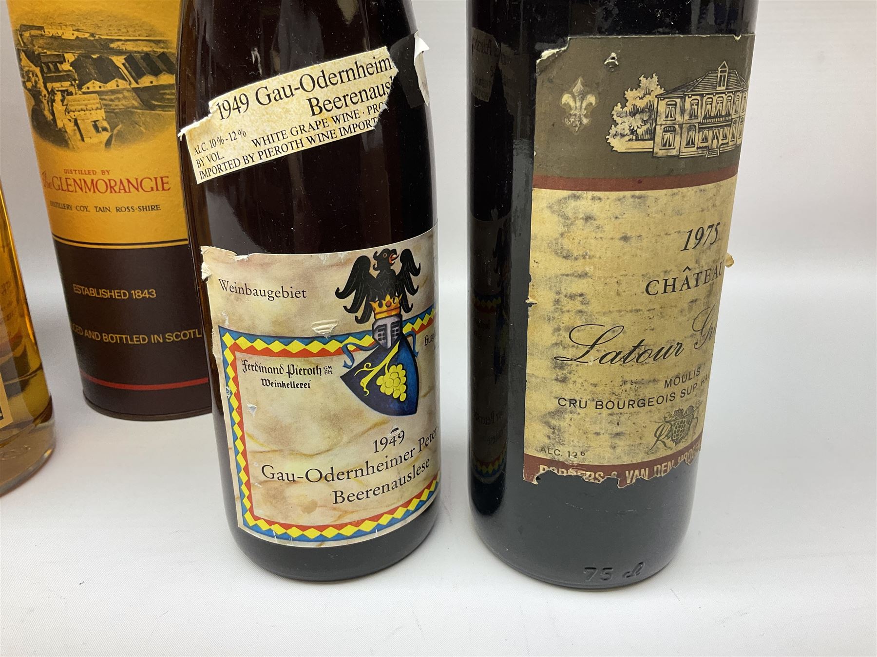 Mixed alcohol to include Glenmorangie 10 years old single Scotch whisky, Cardhu 12 year old Malt whisky, Ferdinand Pieroth 1949 Gau-Odernheimer Petersberg Beerenauslese, etc various contents and proofs