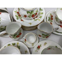 Ringtons and Queen's China Virginia Strawberry pattern teawares, including teacups, saucers, milk jugs, sugar bowls, etc