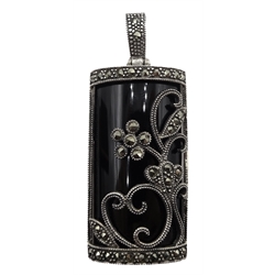  Silver black onyx and marcasite pendant  