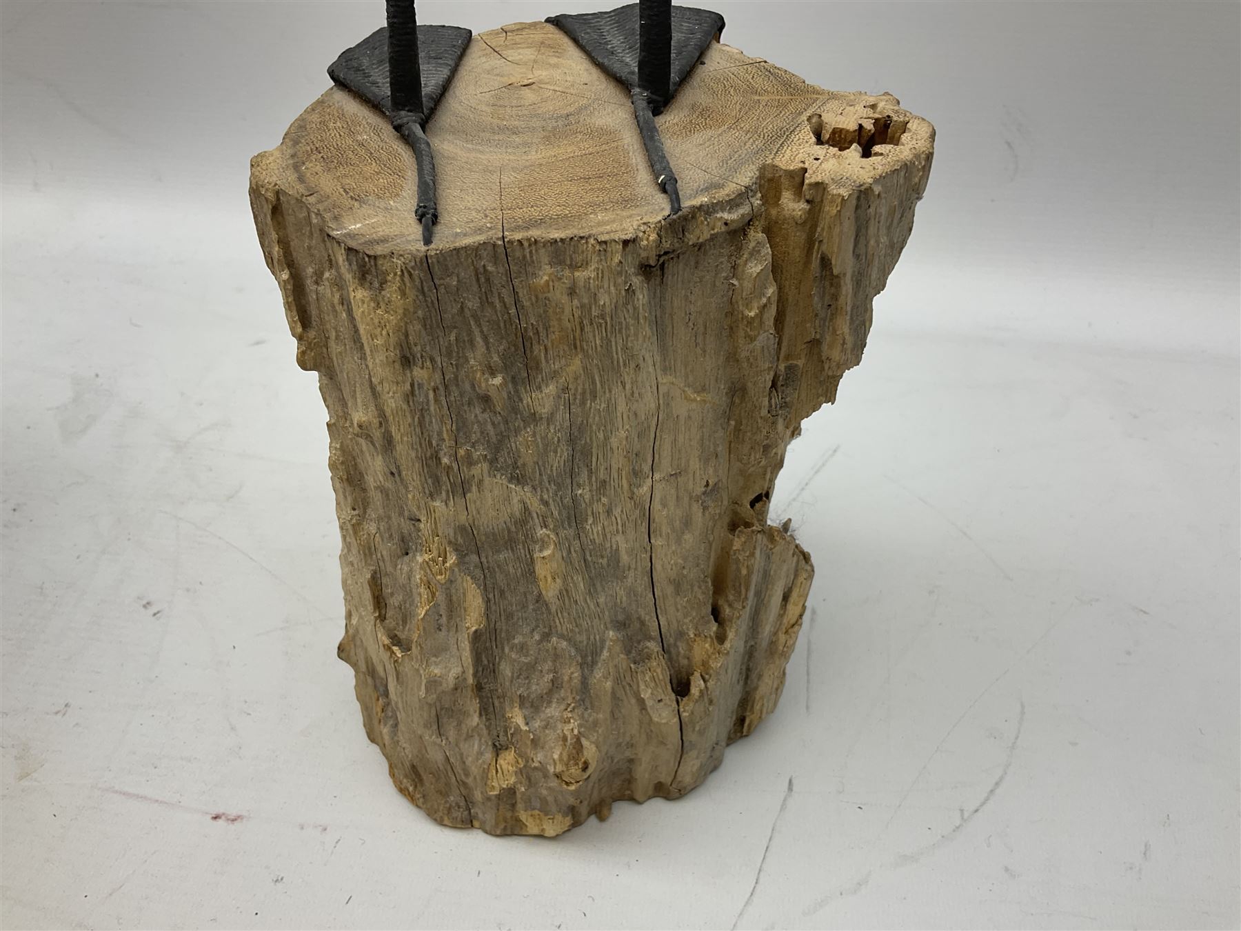 Wooden sculpture of Cormorant aquatic bird on a naturalistic wooden plinth, H46cm