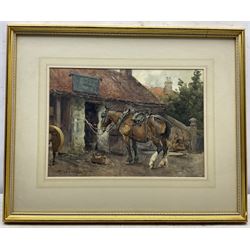 Albert George Stevens (Staithes Group 1863-1925): 'The Smithy' - Hinderwell, watercolour signed 
Provenance: probably exh. Royal Academy 1912, Cat. No. 987. The picture depicts Robert Agar's blacksmith's shop at Hinderwell, now demolished.