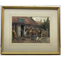 Albert George Stevens (Staithes Group 1863-1925): 'The Smithy' - Hinderwell, watercolour signed 
Provenance: probably exh. Royal Academy 1912, Cat. No. 987. The picture depicts Robert Agar's blacksmith's shop at Hinderwell, now demolished.