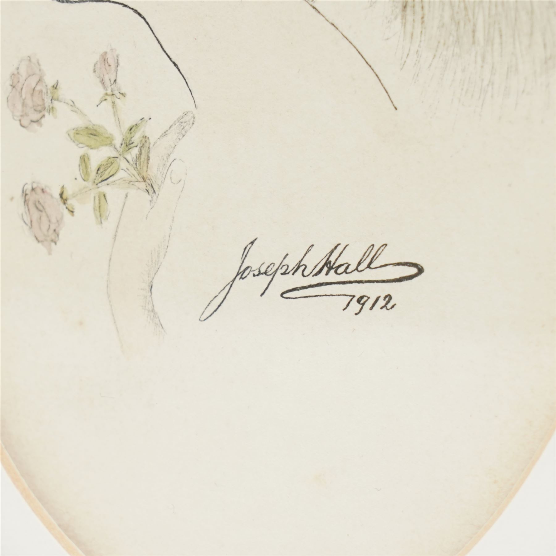Joseph Hall (British 19th/20th Century): Portrait of a Lady in Profile holding a Posy, watercolour signed and dated 1912, 13cm x 8cm 