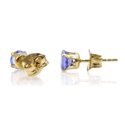  Pair of gold tanzanite stud earrings, stamped 9K  