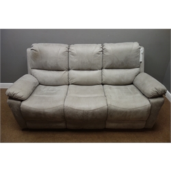  The Range Furniture 'Indiana' three seat manual reclining sofa upholstered in grey suede type fabric, W200cm  