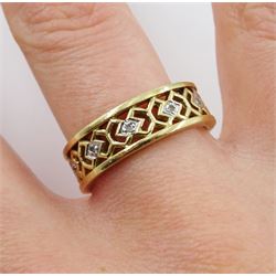 9ct gold pierced abstract design diamond ring, hallmarked